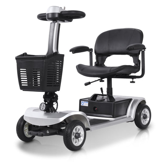 30 Miles Long Range 4 Wheel Electric Mobility Scooter Compact Heavy Duty Mobile for Travel, Adults, Elderly,Foldable Mobility Scooter with Charger & Basket (Silver)