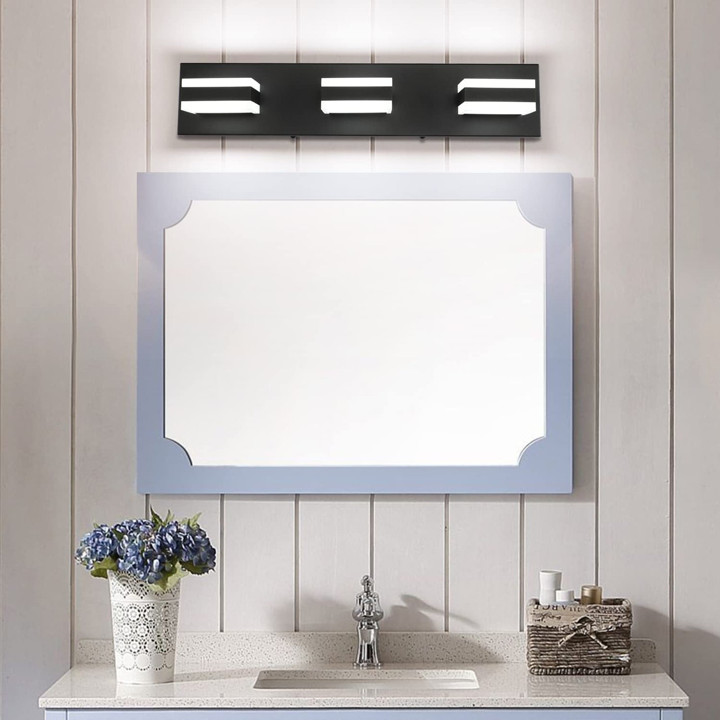 SOLFART 3 Light LED Vanity Lights, Acrylic Shade, Matt Black, Model S8568-ND, Modern Bathroom Lighting Fixtures