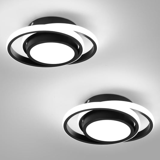 Caneoe 2 Packs Small Modern Led Ceiling Light 2 Rings Creative Design Ceiling Lamp Indoor Hallway Lighting Fixtures For Hallway Living Room Bedroom Kitchen Office (Black)