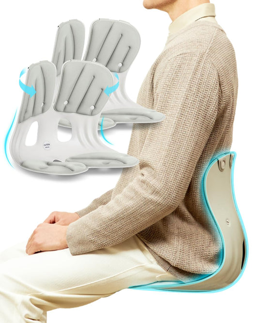 Curble GRAND(Extra Wide & Sturdy) 2PACK – Ergonomic Chair Back Support, Lumbar Support for Posture Correction, Back Pain Relief, Perfect for Office Chair, Floor Seat, Work from Home, Patented(2P Grey)