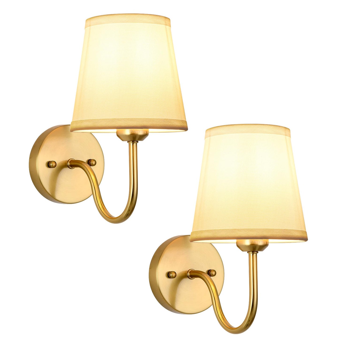 Smeike Wall Sconce Set Of 2  Gold Bathroom Vanity Sconces Wall Lighting  Indoor Wall Lights With Light Beige Fabric Shades  Wall Mounted Lamps For Bedroom Living Room Hallway