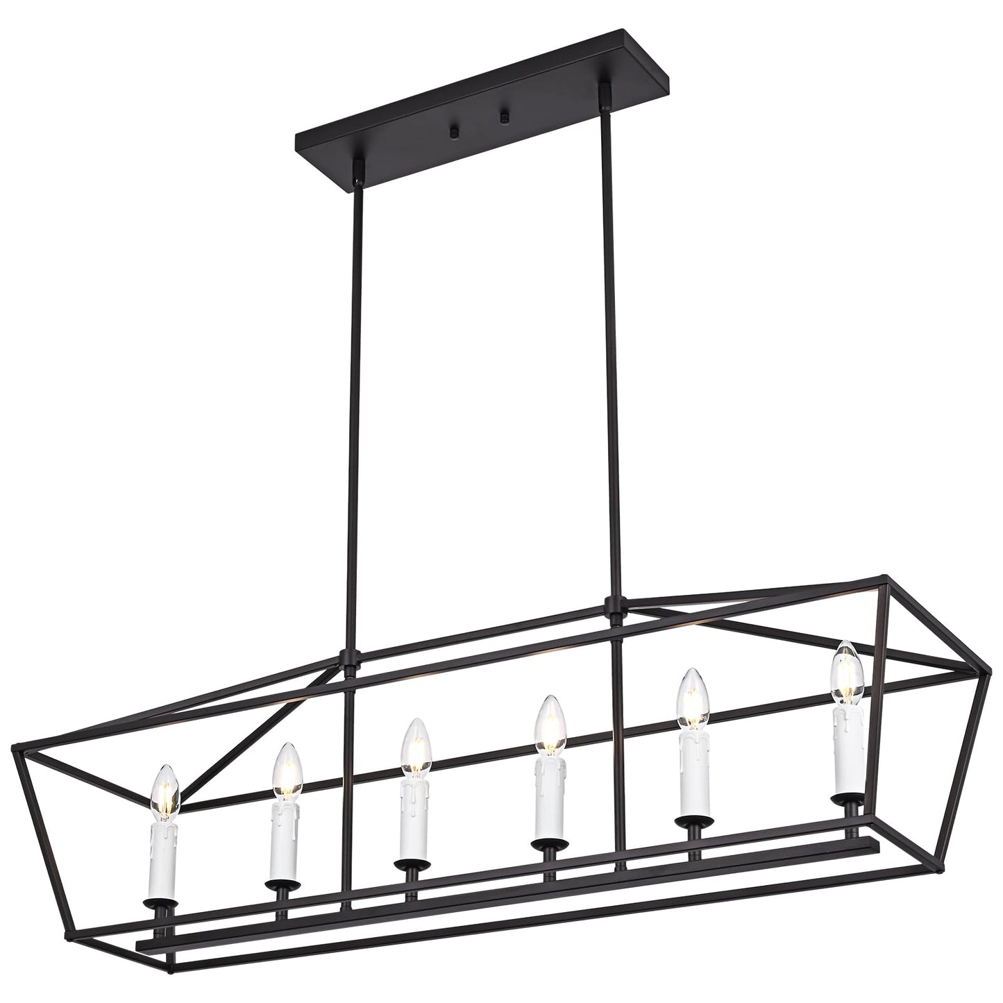 Winshen 6-Light Black Island Lighting  Industrial Pendant Light Fixtures Candle-Style For Kitchen Dining Room Living Room  E12 Bulb Base