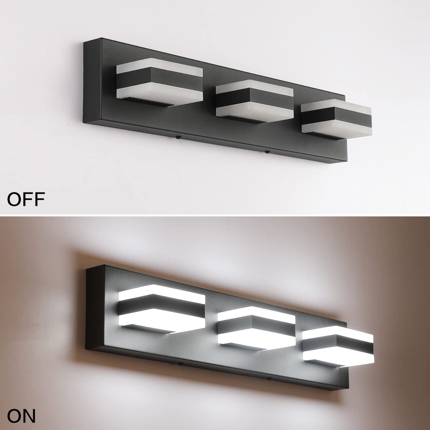 SOLFART 3 Light LED Vanity Lights, Acrylic Shade, Matt Black, Model S8568-ND, Modern Bathroom Lighting Fixtures