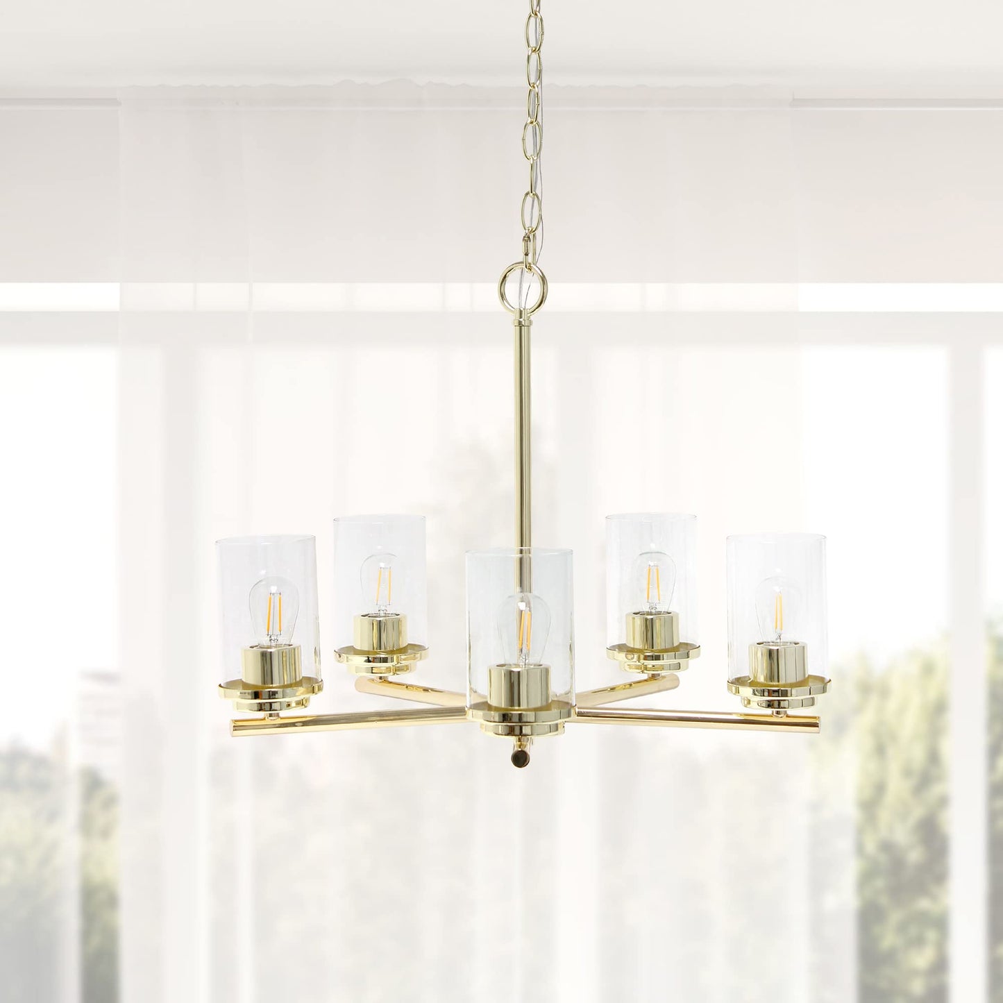 LALIA HOME 5-Light Pendant Chandelier, Clear Glass & Metal, 20.5in, Gold, Model 1270-LHP-3013-GL