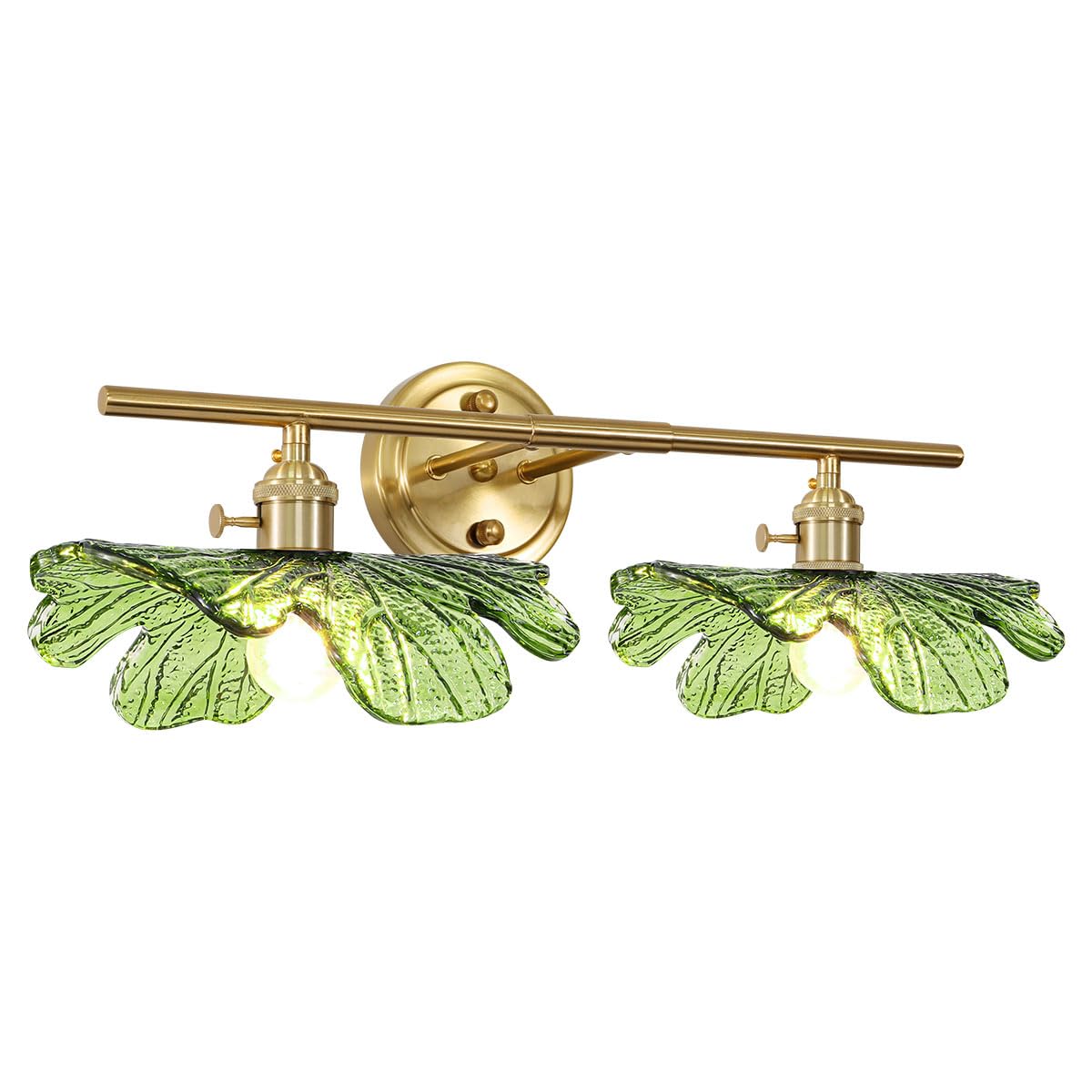 Auwieou 2 Light Bathroom Lighting Fixtures Over Mirror  Vintage Wall Sconces With Glass Shade Green Vanity Lights Mid Century Wall Sconce Light Gold Wall Lighting For Bedroom Living Room Hallway