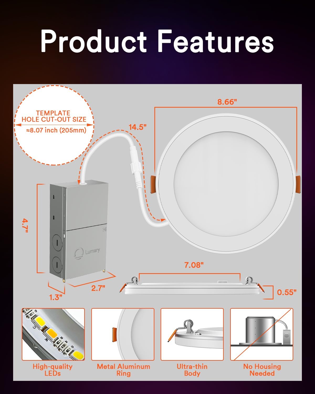 Lumary Rgbai Smart Recessed Lighting 8 Inch With Gradient Accent Light And Night Ring  18W 1400Lm Smart Can-reduceer Downlight  Compatible With Alexa/Google Assistant/Siri  4Pcs