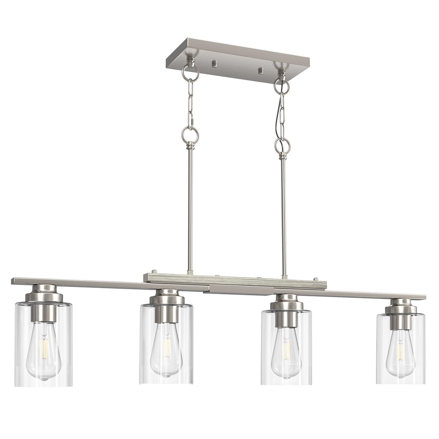 Vonluce Kitchen Island Lighting  4-Light Dining Room Light Fixture Over Table With Glass Shade And Adjustable Rods  Farmhouse Linear Chandelier For Kitchen Island  Brushed Nickel  Etl Certificated