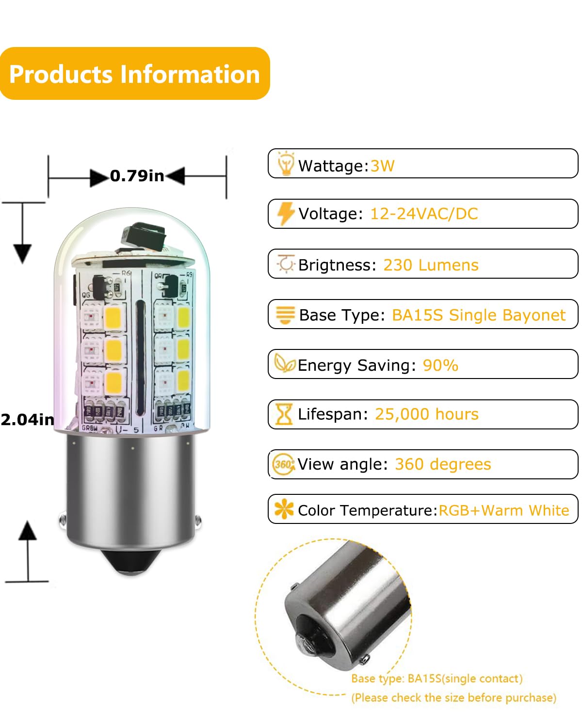 Cheopha 1141 1156 Ba15S Rgb Color Changing Led Bulb 3W  12V Landscape Light Bulbs  Single Contact Bayonet Base  Rgb+Warm White  Christmas New Year & Landscape Lighting And Rv Camper Trailer 4-Pack