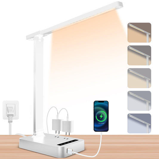 Smart Desk Lamp With 4-In-1 Charging Station (2 Ac Outlets  Type-C  Usb-A Ports)  5 Color Temperatures And 5 Brightness Levels  Adjustable Gooseneck Arm  Eye-Friendly Lighting For Desks  Bedrooms