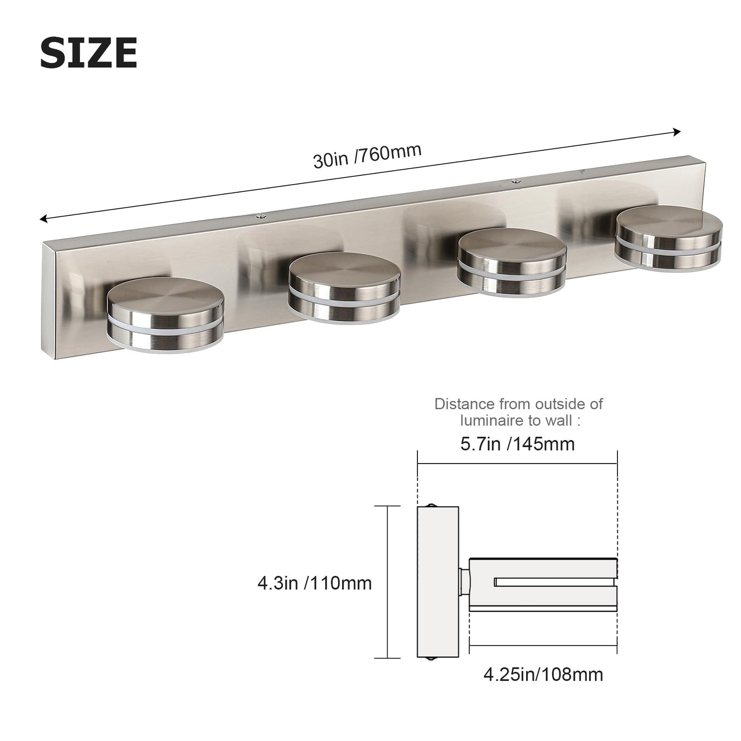 Bicrink Brushed Nickel Vanity Lights For Bathroom  4-Light Bathroom Light Fixtures Over Mirror  Led Dimmable Bath Lighting Fixture  Modern Wall Mounted Lighting Fixture