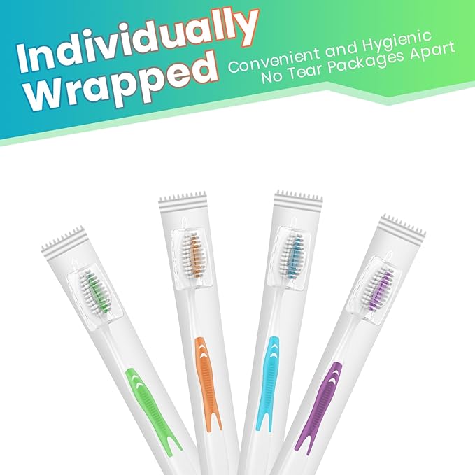 100 Bulk Toothbrushes Pack with Covers, Individually Wrapped Tooth Brushes for Adults & Kids, Disposable Toothbrush for Travel, Donations, Hotels, Medium Soft Toothbrushes with Hygienic Cap