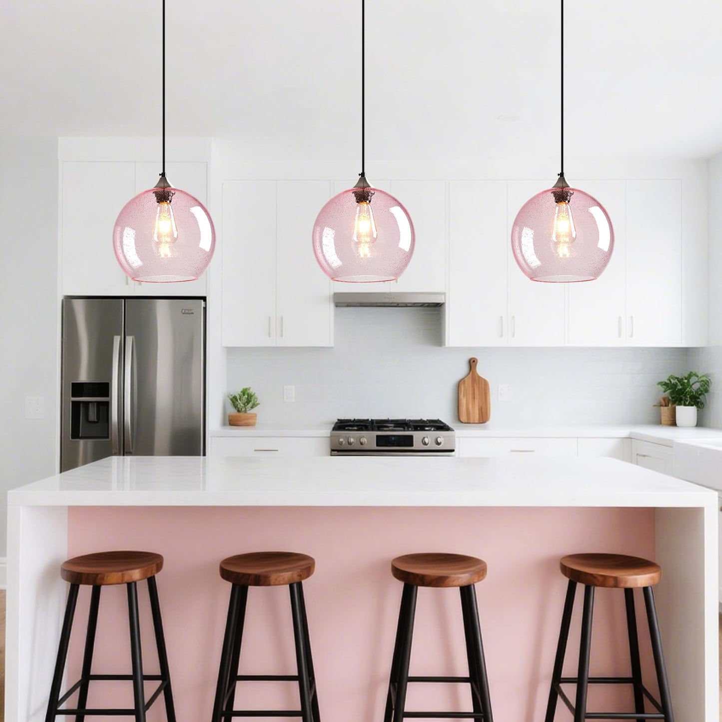 Lbsqj Pink Glass Pendant Lights Kitchen Island Globe Pendant Light Fixtures Modern Pendant Lighting For Bedroom Living Dining Room Light Fixture (9.84 In  1 Pack)