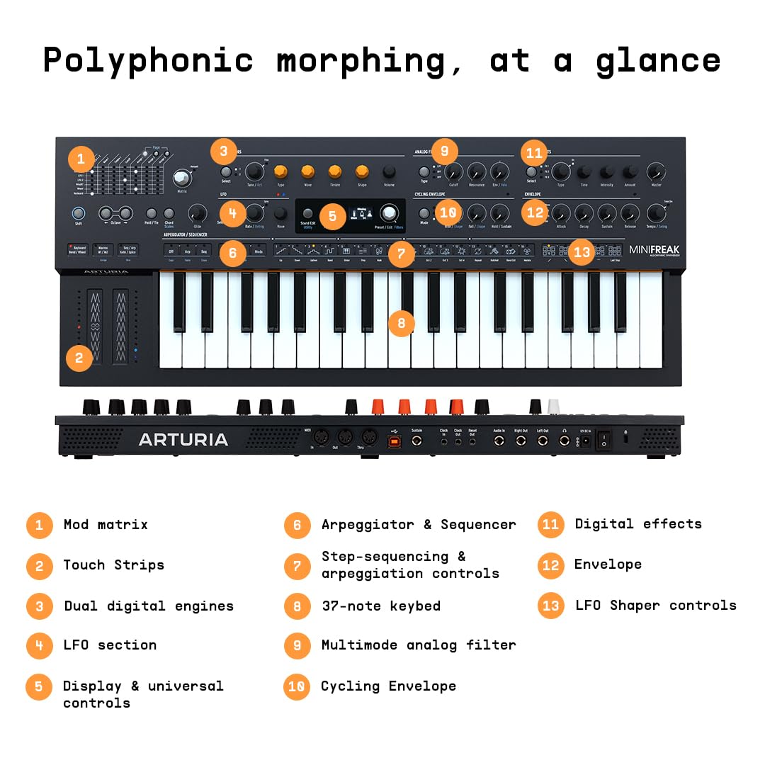 Arturia Minifreak 37 Key Polyphonic 6-Voice Hybrid Synthesizer Keyboard (Standard, 37 Key)