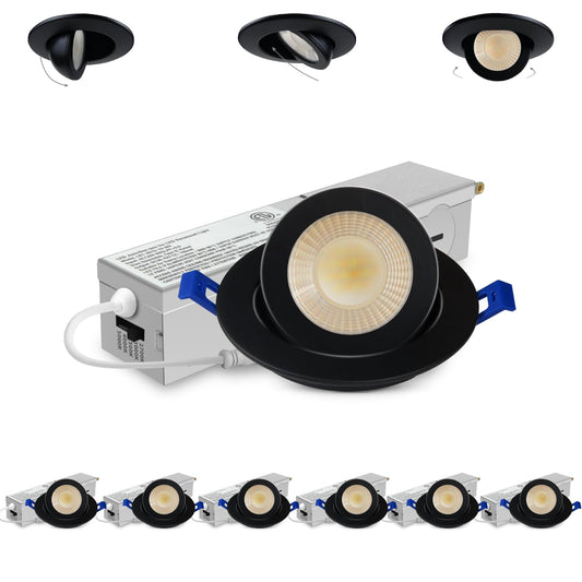 Adetu 2 Inch 5Cct Gimbal Black Led Recessed Lighting With Junction Box  360?90?Adjustable Led Recessed Lights  2700K/3000K/3500K/4000K/5000K  5W Eqv 50W  550Lm Brightness - Etl (Black  6 Pack)