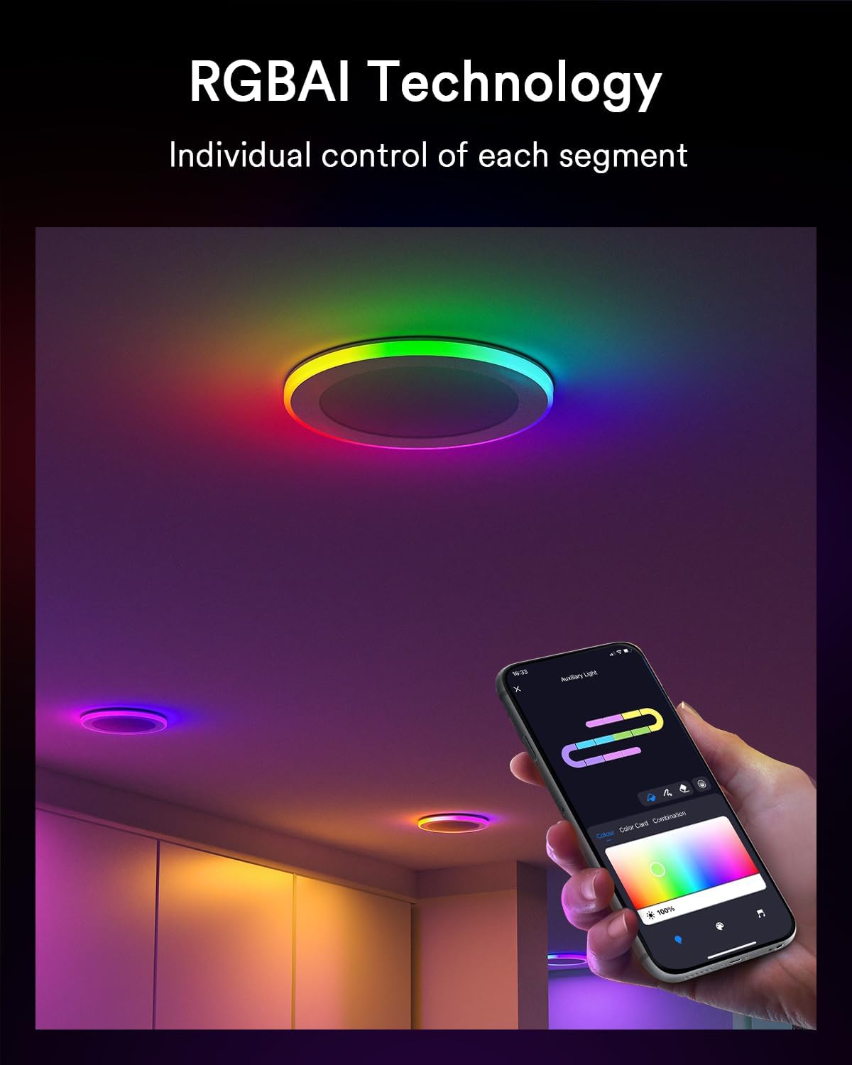 Lumary Rgbai Smart Recessed Lighting 6 Inch With Gradient Accent And Night Ring  12W 1000Lm Wi-Fi Led Recessed Lights  Led Downlight Compatible With Alexa/Google Assistant/Siri  4Pcs