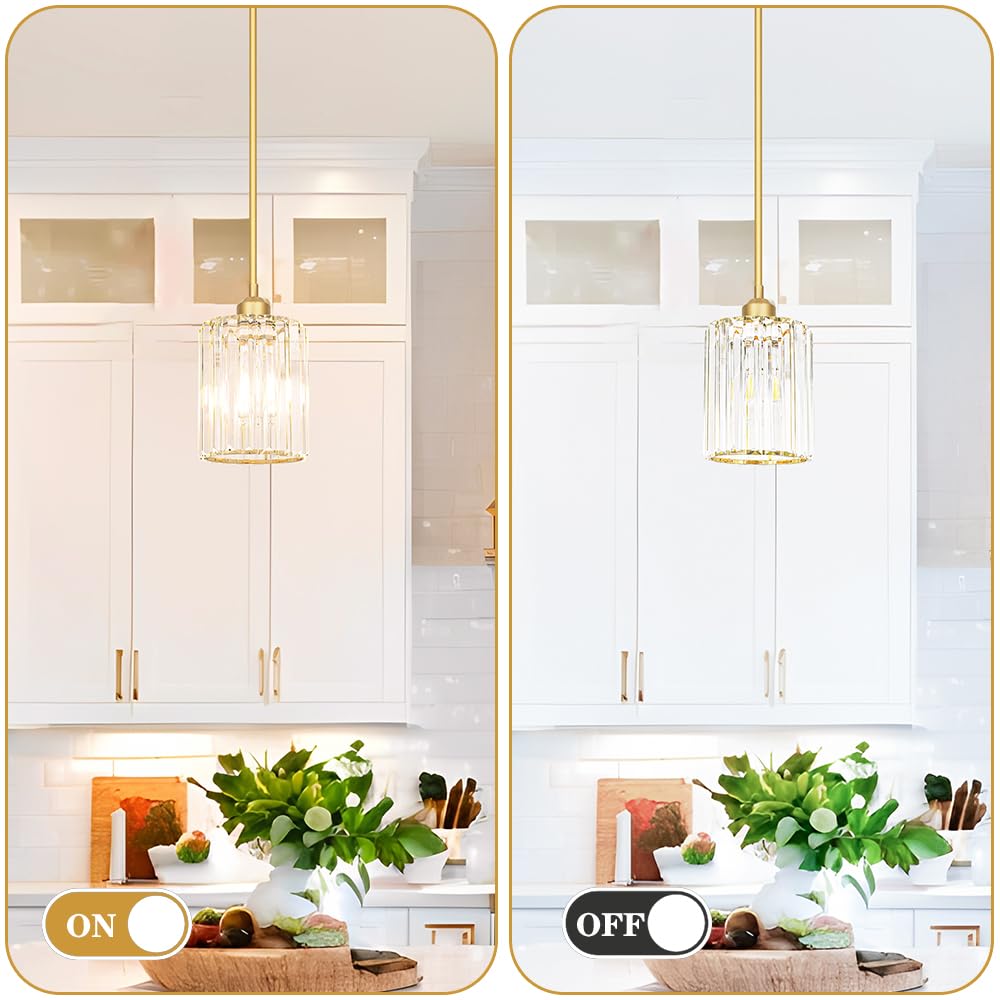 Lxybcce Gold Kitchen Pendant Lights Over Island With Adjustable Rods - Crystal Pendant Lighting Fixtures 3 Pack  Ideal Over Dining Table Or Bar  E26 Bulb Compatible  No Electrician Needed