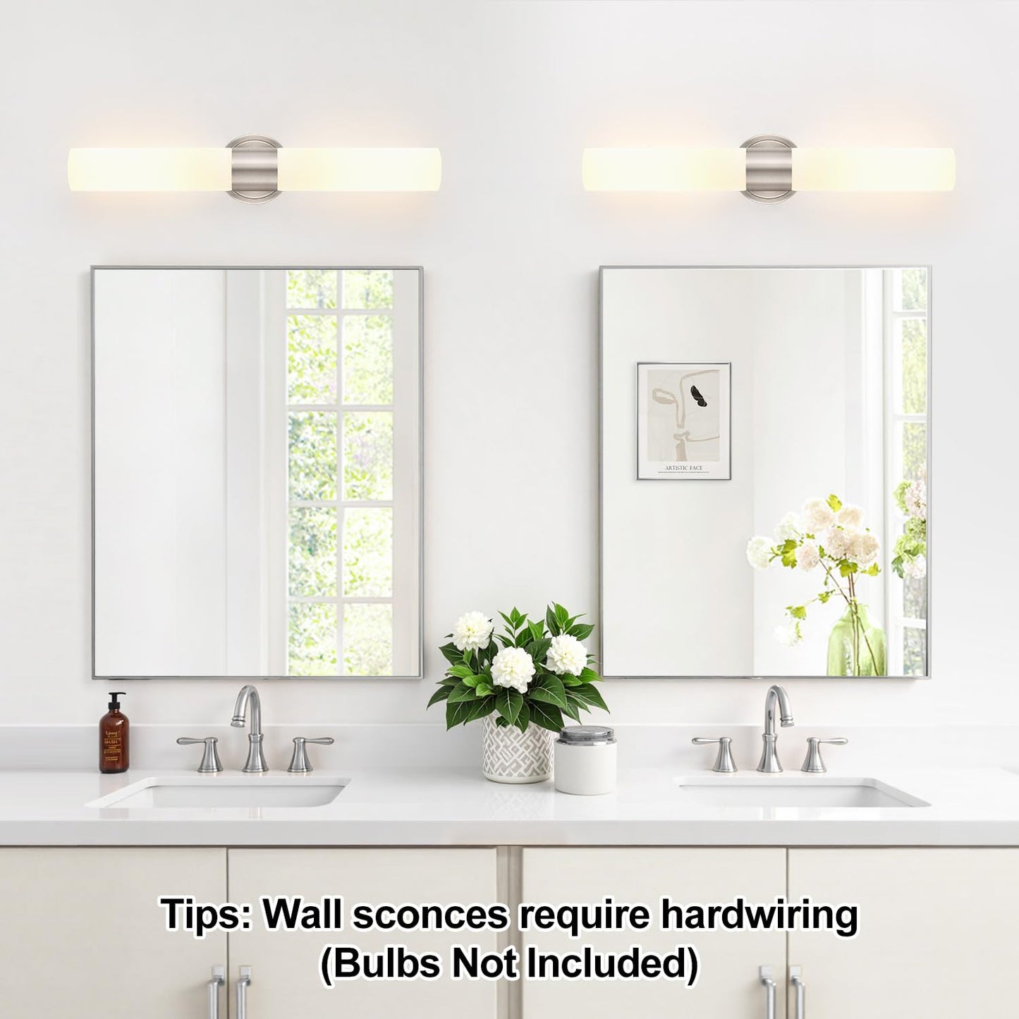 Wall Sconces Set Of Two  Modern Bathroom Sconces Wall Lighting With Milky White Glass  Brushed Nickel Sconces Wall Decor Set Of 2 For Bathroom Mirror Bedroom Living Room Hallway