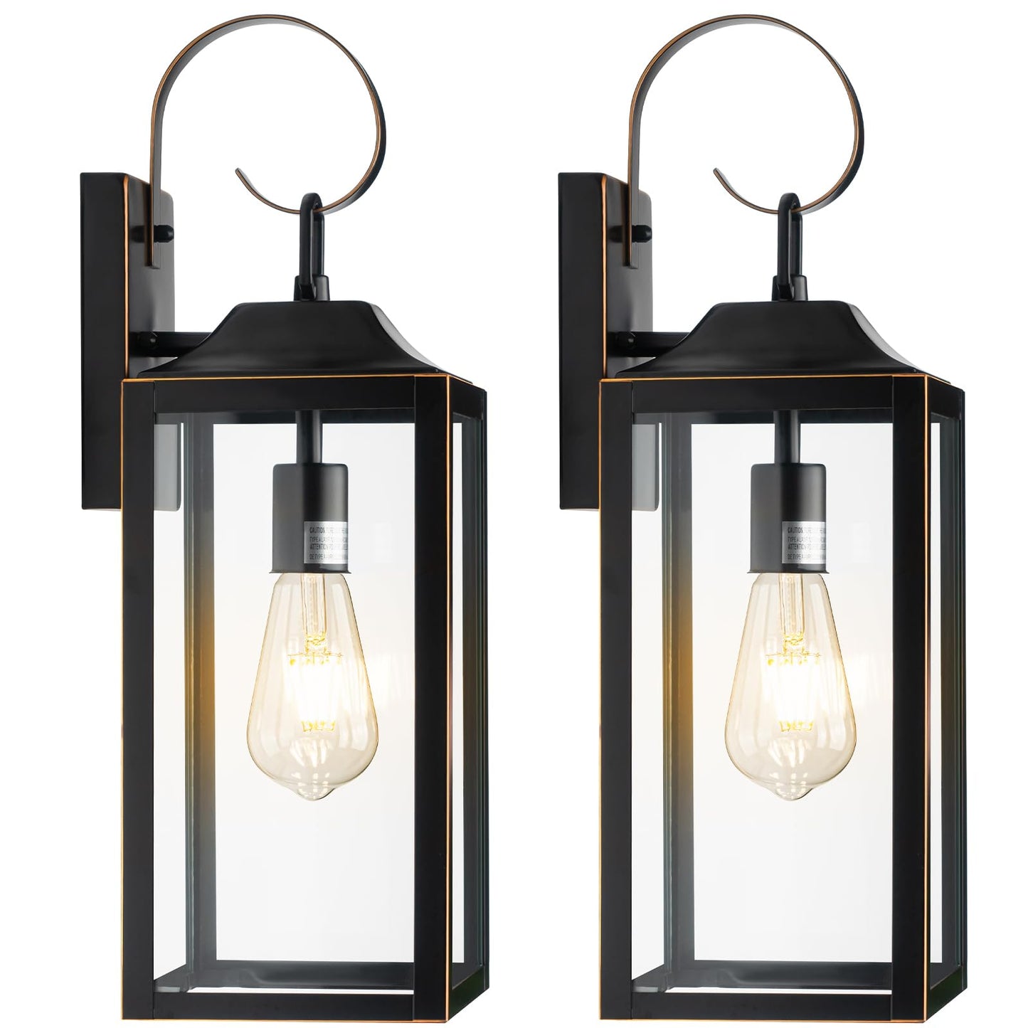 Yolsunes 19 Large Outdoor Wall Lights 2 Pack  Black Exterior Light Fixtures  Outdoor Sconces Wall Lighting Porch Lights  Waterproof Wall Lamp For House  Doorway  Garage  Black Metal With Gold Trim