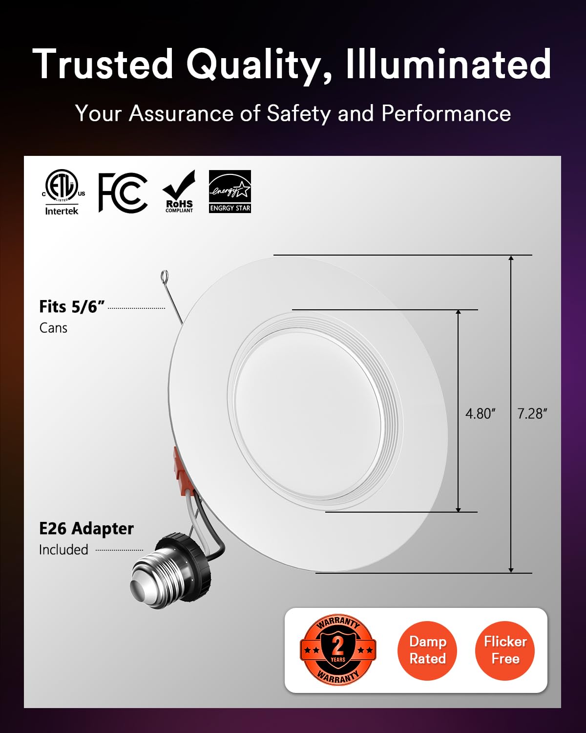 Lumary Smart Retrofit Led Recessed Lighting 5/6 Inch Pro W/Color Ring  Rgbai Retrofit Can Light W/Anti-Dazzle  Wi-Fi Bluetooth Connect  Work With Alexa Google  66 Scene Mode  Etl Cri 90 1000Lm  4 Pack