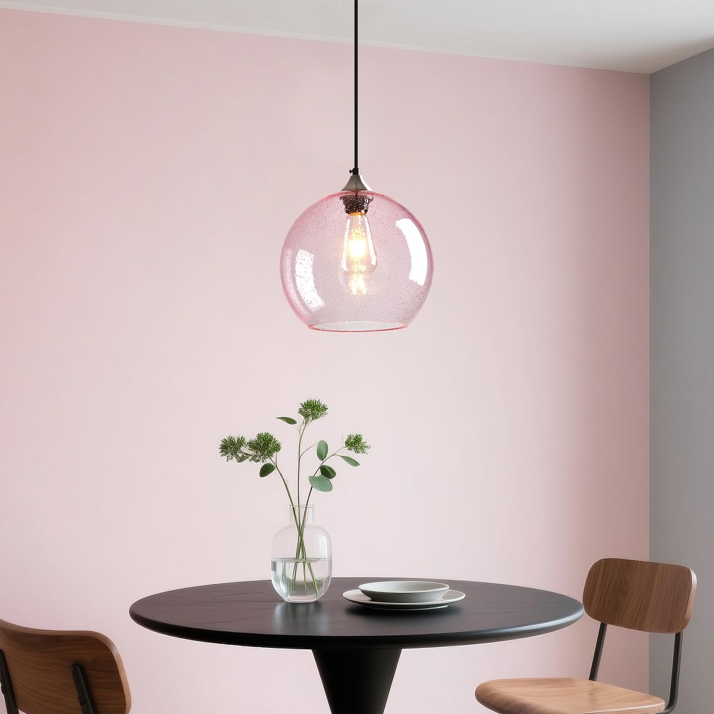Lbsqj Pink Glass Pendant Lights Kitchen Island Globe Pendant Light Fixtures Modern Pendant Lighting For Bedroom Living Dining Room Light Fixture (9.84 In  1 Pack)