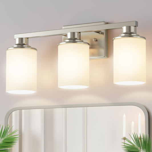 Doresshop 17 Inch Bathroom Light Fixtures  3-Light Nickel Bathroom Lighting Fixtures Over Mirror With Milk Glass Shade  Vanity Lights For Living Room Bedroom