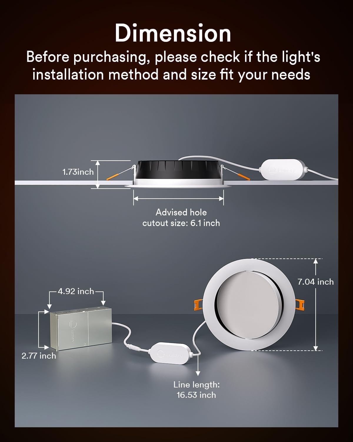 Lumary Smart Gimbal Recessed Lighting 6 Inch  355+20 Adjustable Rgbww Wifi Ceiling Light  Compatible With Alexa Google  Canless Led Downlight With J-Box  13W 1000Lm Cri90  1Pc