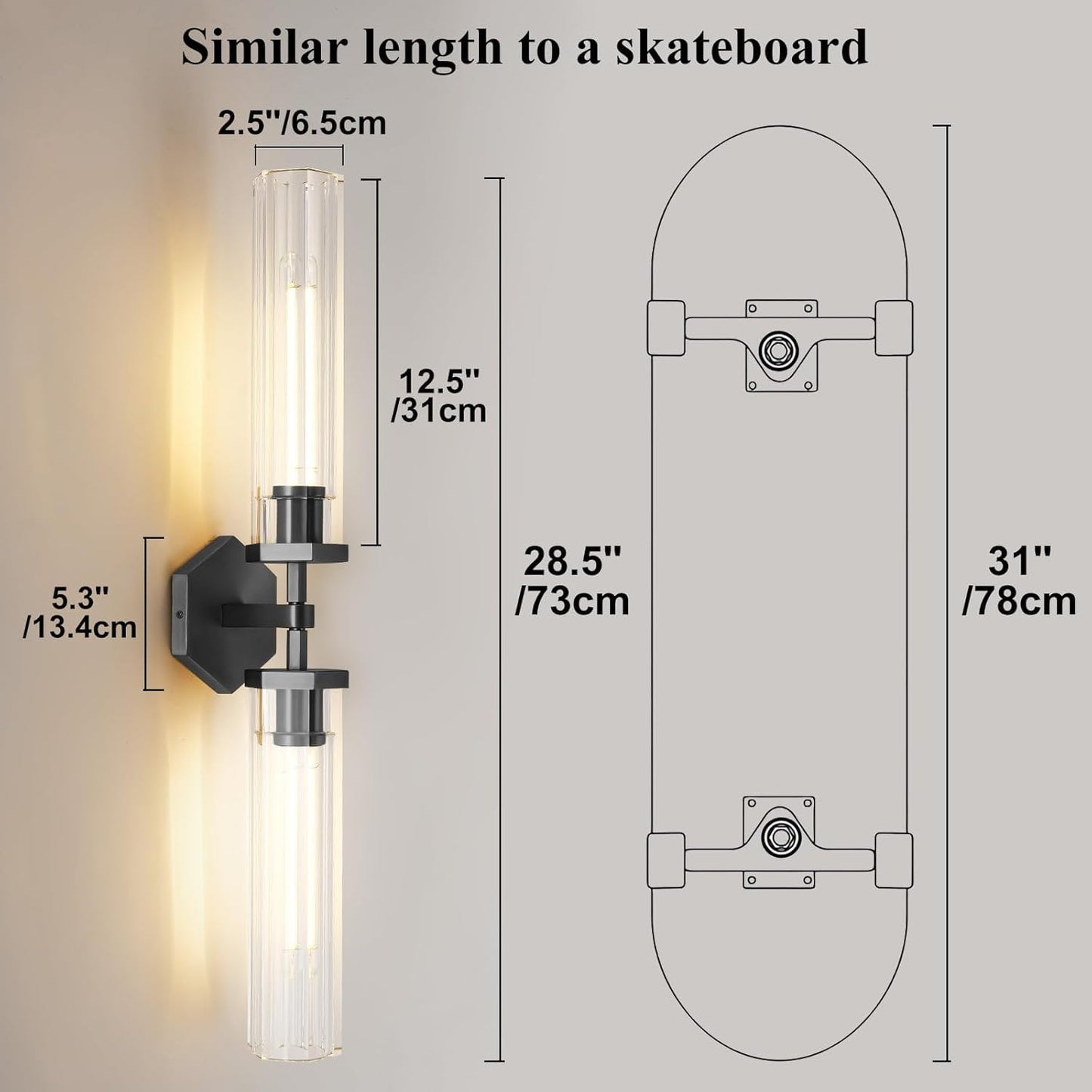 Black Crystal Wall Sconces Light For Bathroom Modern Bathroom Vanity Lights Fixture 28.5In Indoor Wall Sconce Linear Crystal Sconces Wall Lighting For Bedroom Hallway Staircase Living Room Dining Room