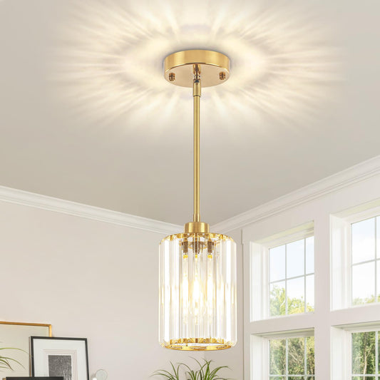 Zsmihdoh Pendant Lights Kitchen Island  Modern Brushed Gold Pendant Light Fixtures  Kitchen Hanging Lights Mini Chandelier Crystal Pendant Lighting For Island Dining Room Hallway Bedroom