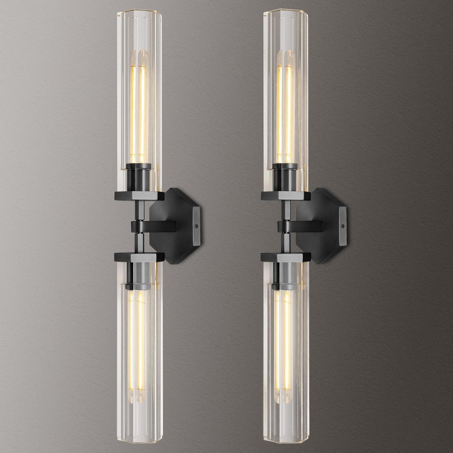 Black Crystal Bathroom Wall Sconces Set Of Two Modern Bathroom Vanity Llight Fixture 28.5In Linear Sconces Wall Lighting Indoor Wall Sconce Light For Bedroom Hallway Staircase Living Room Dining Room
