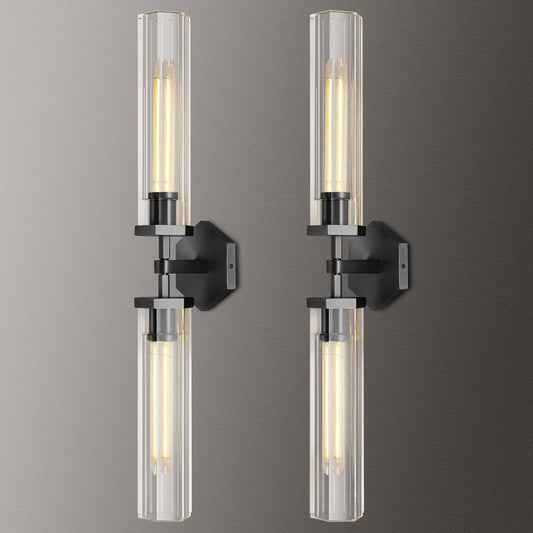 Black Crystal Bathroom Wall Sconces Set Of Two Modern Bathroom Vanity Llight Fixture 28.5In Linear Sconces Wall Lighting Indoor Wall Sconce Light For Bedroom Hallway Staircase Living Room Dining Room