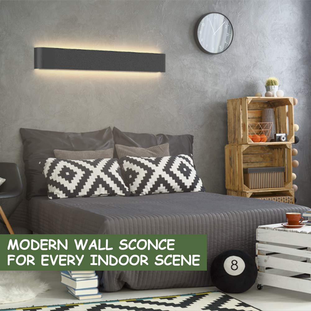 Aipsun LED Vanity Light - Matte Black Wall Mount, 43.3in, Warm Light 3000K