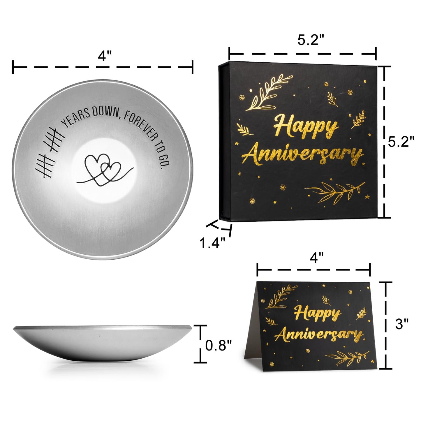 10th Anniversary Aluminum Gifts for Her/Him, 10 Year Wedding Anniversary for Wife Husband Couple Parents, 4" Ring Holder Dish Jewelry Tray - Decoration Ideas Tin Gift for Men Women