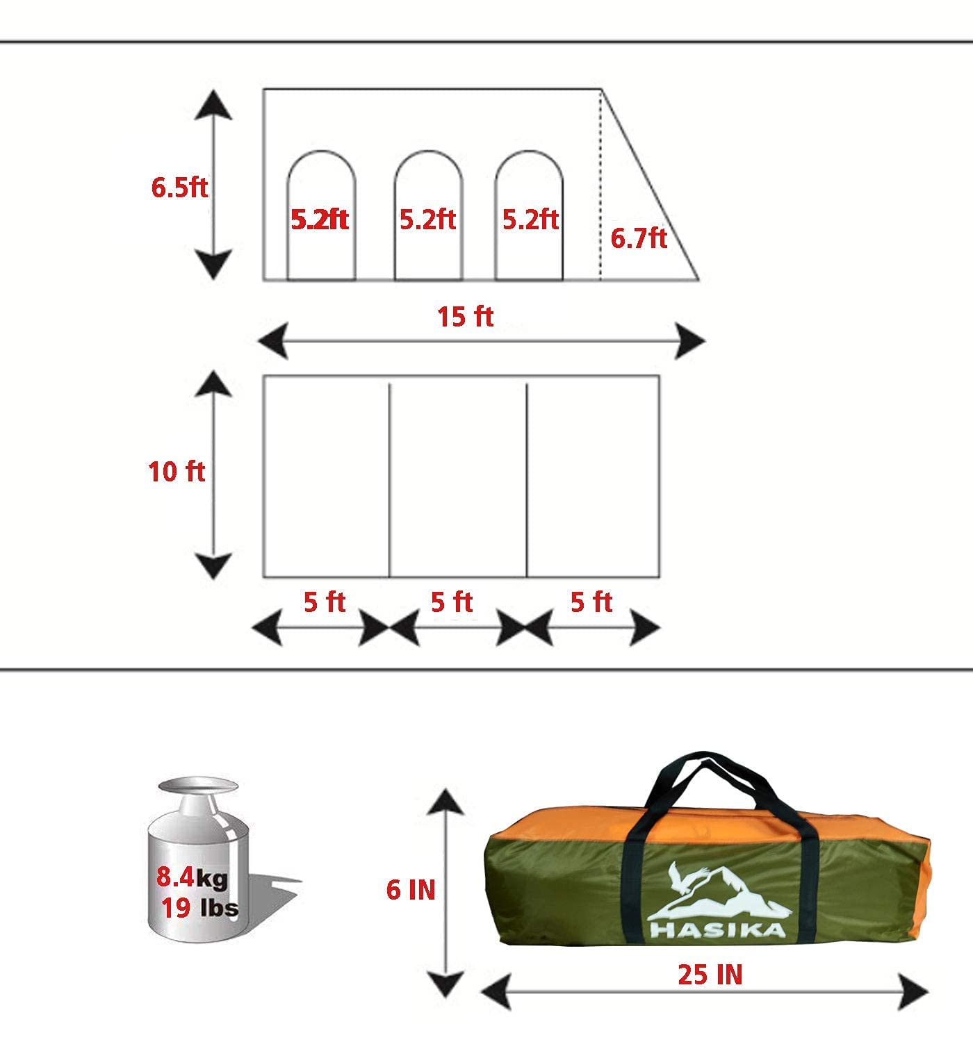 Car Canopy Tent Large Camping Shade for 8-10 Person Family Tent Picnic, BBQ, Friends Gathering Waterproof Windproof Lightweight Easy Setup 15 * 10 FT