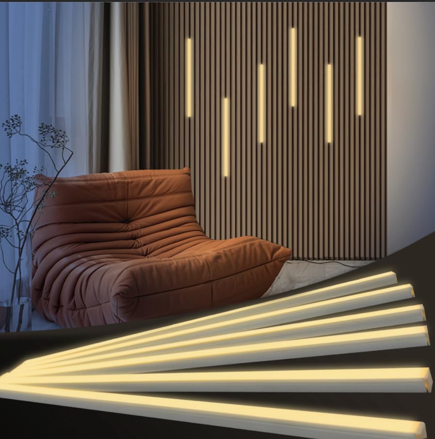 Hamrvl Led Recessed Lighting For Wood Slat Wall Panels - Dc12V 6Pcs 16In Self-Adhesive Wall Panel Lights With Smart Switch For Acoustic Panel Headboard Stair Under Cabinet Lighting - Warm White 3000K