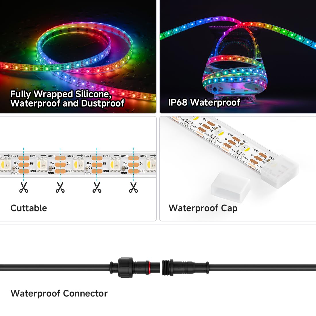Btf-Lighting Sk6812(Similar Ws2812B) Rgbw Rgb+Natural White(4000K) Individually Addressable Dc12V 16.4Ft 60Led/M 4 Color In 1 Light Dream Color Led Strip Ip68 White Pcb(No Adapter Or Controller)