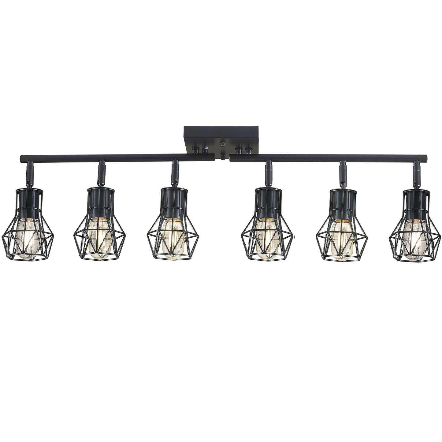 Banganma Black Track Lighting Fixtures Ceiling 6-Light Farmhouse Track Lighting With Metal Cage Design - Kitchen Lights Ceiling Mount For Kitchen  Living Room  Dining Room (E26 Base)