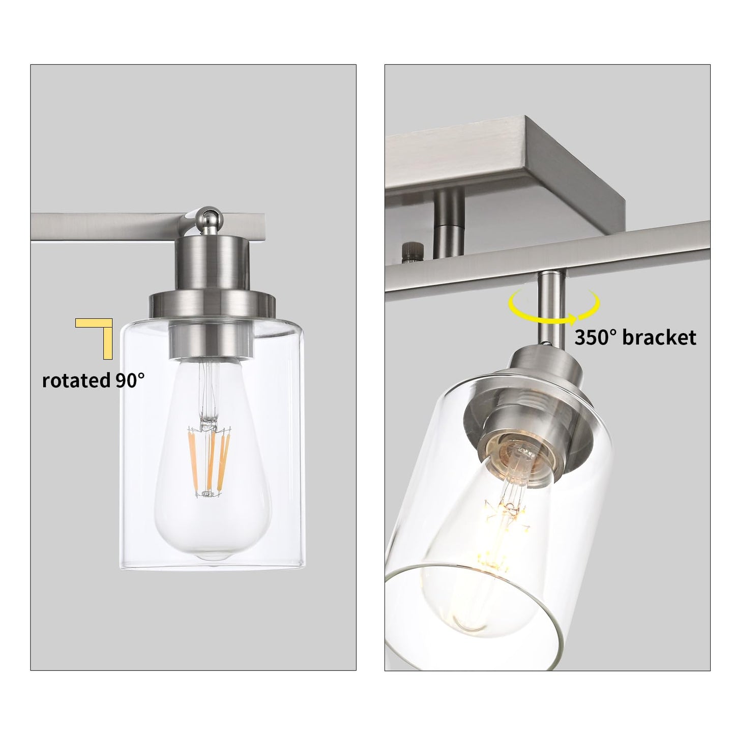 Wanluce 4 Light Track Lighting Fixtures Ceiling Kitchen Track Lighting Kit Brushed Nickel Bathroom Tracking Vanity Lights With Clear Glass Shade  Rotatable Spotlight For Accent Task Wall Art Hallway