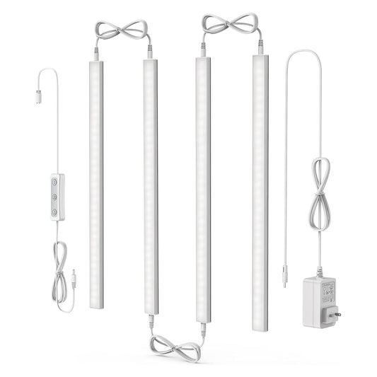 ASOKO Under Cabinet LED Light, Dimmable, 12 Inch, 4 Pack, Cold White 5000K, Model UNO-LK, Plastic