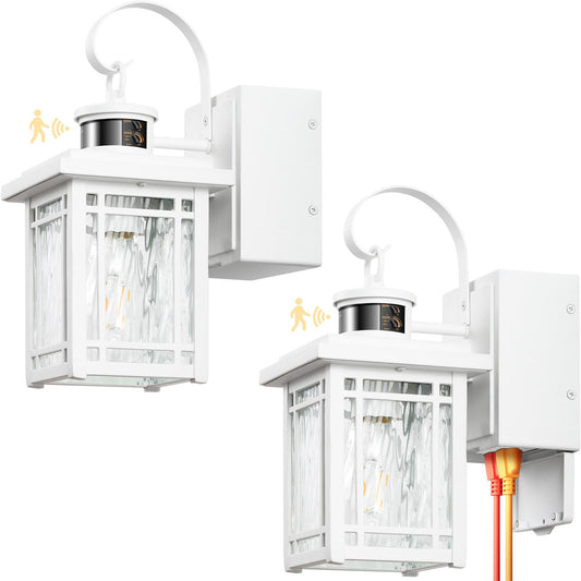 Opaxis Outdoor Wall Light With Gfci Outlet  2-Pack Motion Sensor Exterior Lighting Fixtures Wall Mount  White Front Porch Lantern Wall Sconce  Outdoor Garage Lights With Adjustable Sense Range