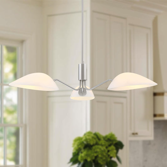 Mexo Modern Glass Chandeliers  Sputnik Chandelier Satin Nickel Pendant Lighting Fixture Glass Shade Ceiling Light For Dining Room Kitchen Island