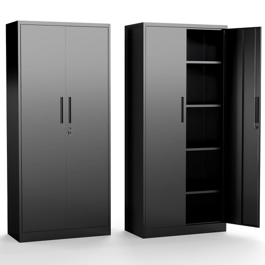 FLIXELIO Metal Storage Cabinet with Adjustable Shelves, 72" Steel Garage Storage Cabinets with Lock and 2 Door, Locking Tool Cabinet Utility Cabinets for Garage, Kitchen, Home Office, School, Shop