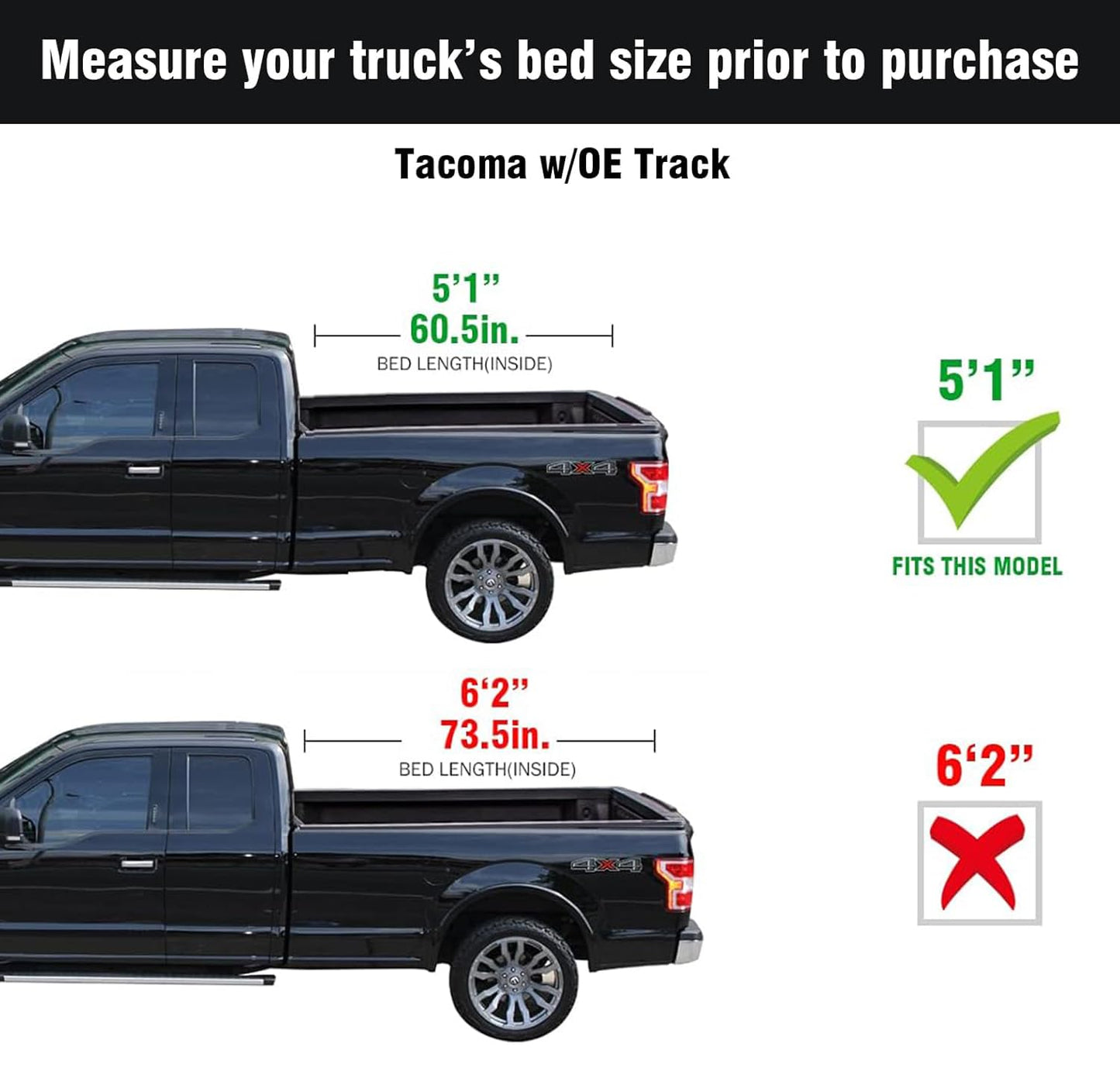 Tutel Hard Shell Folding Truck Bed Tonneau Cover|Fits 2016-2026 Toyota Tacoma w/OE Track System 5' 1" Bed (60.5") - TULH021