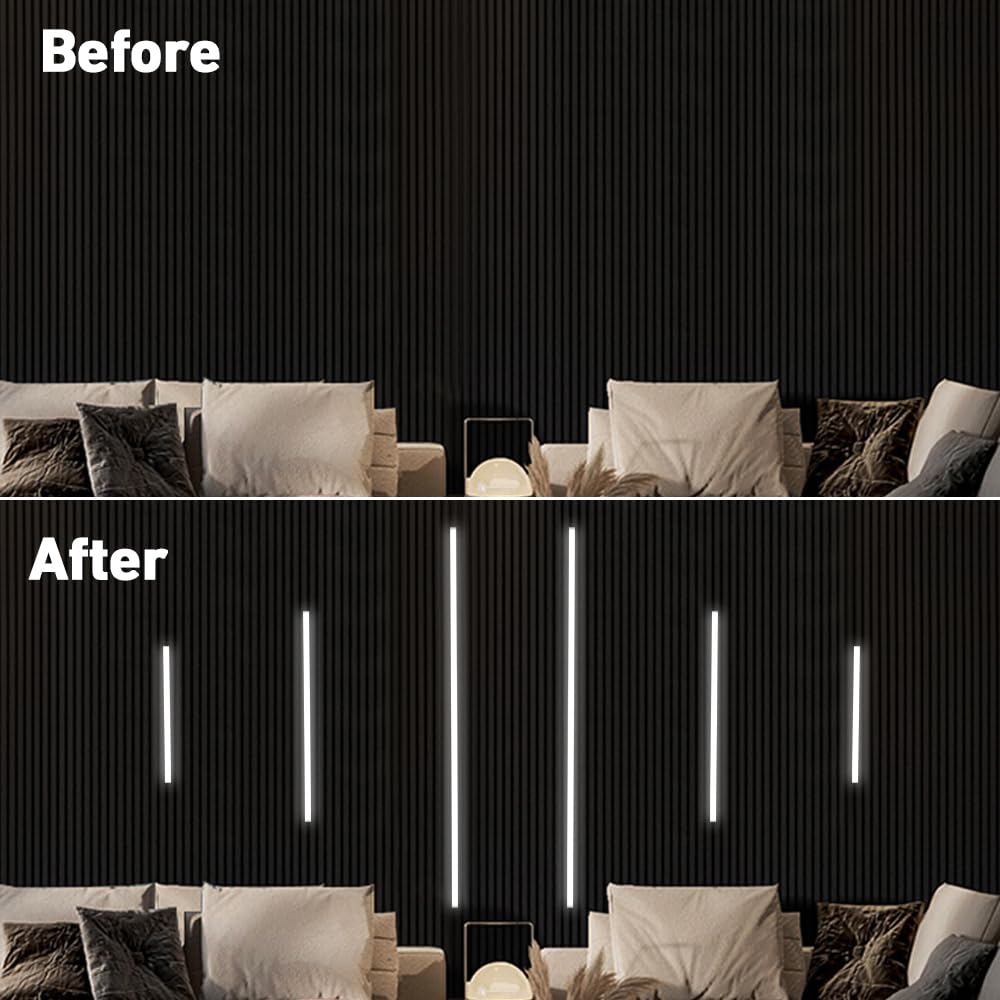 Cubitor Led Recessed Lighting Kit 6 Pack Self-Adhesive Cob Led Light Bar  Cold White 6000K  With Touching Switch  For Wood Slat Wall Panels Headboards Home Decor.Silver Channel 2Pcs*(16In+24In+40In)