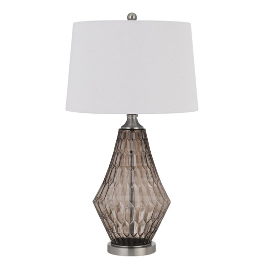 Benzara Glass Table Lamp with Dimmer, Geometric Base, 31 in., Brown, Model BM272317