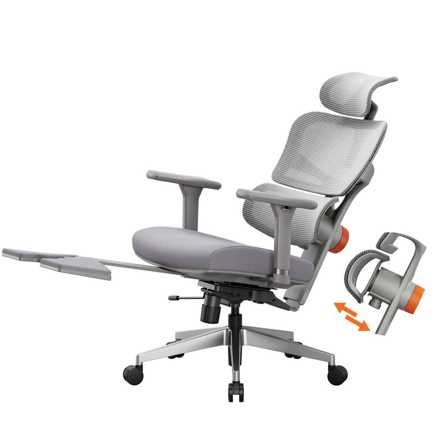 Newtral Office Chair Ergonomic - Home Office Desk Chair, Big and Tall Office Chair, Auto-Following Lumbar Support for Back Pain, Adjustable Seat Depth and Height (with Footrest, Gray)
