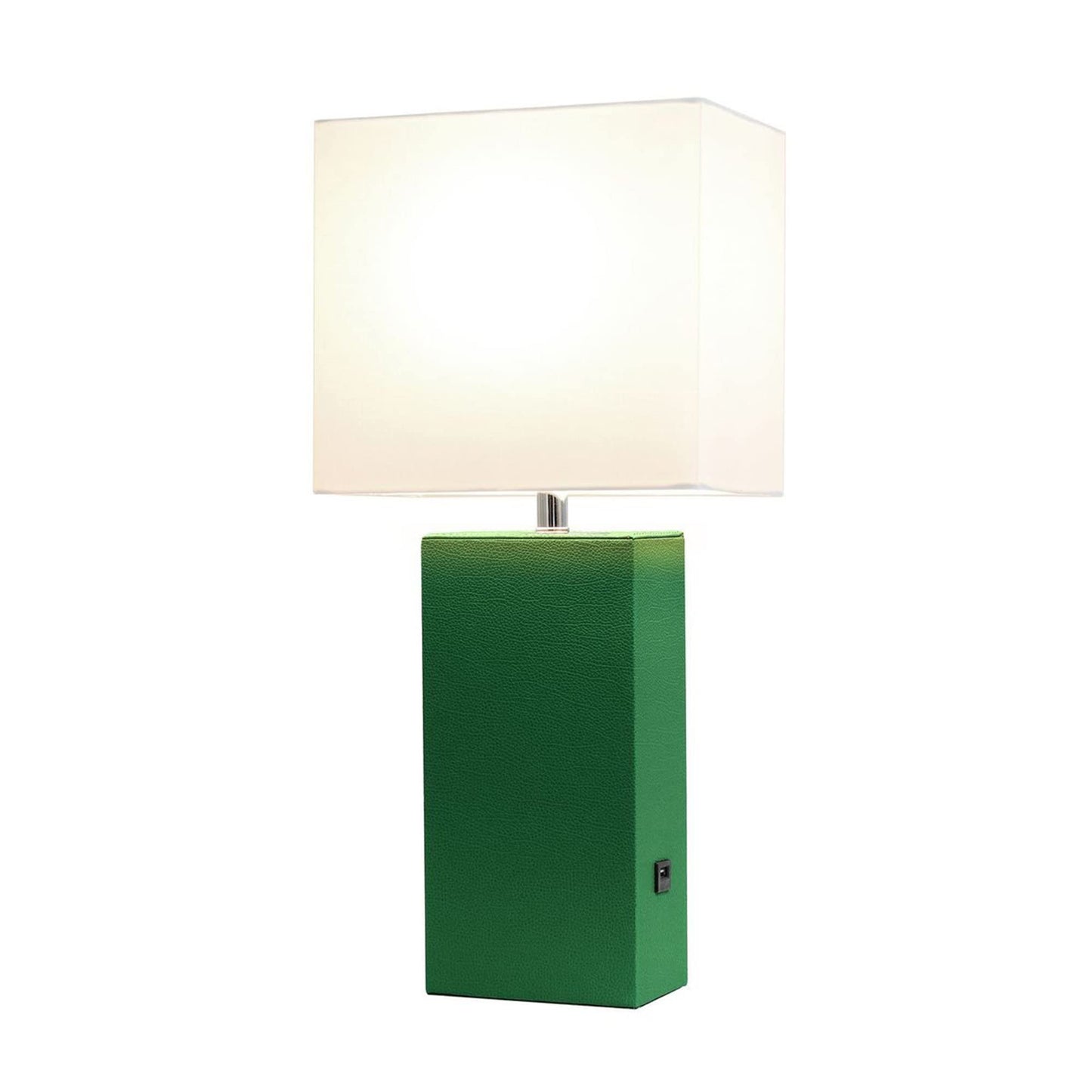LALIA HOME 21in Leather Base Bedside Table Lamp with USB Charging Port, Green, Model LHT-3012 Family for Living Room, Bedroom, Office