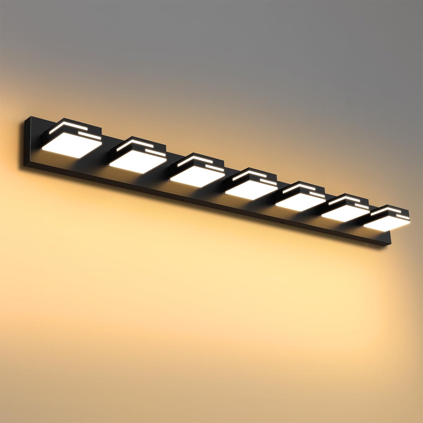 Lkhf Led Modern Bathroom Vanity Light Fixtures 7-Light 5Cct Dimmable Matte Black Vanity Lights For Bathroom Lighting Fixtures Over Mirror  With 350?Rotatable Acrylic Heads  48-Inch