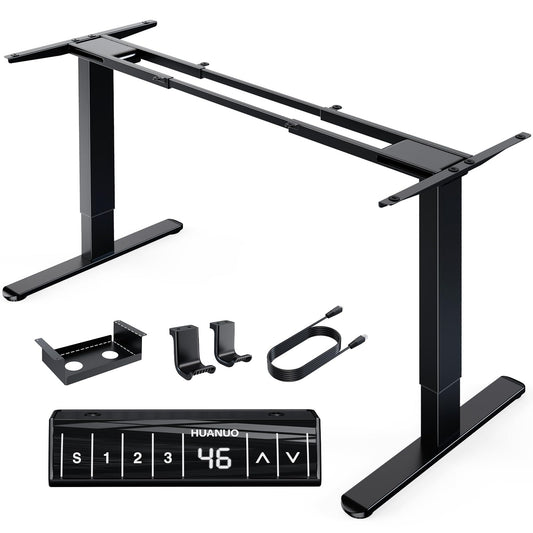 HUANUO Electric Standing Desks Frame with 265 lbs Dual Motor,Thick T-Shaped Desk Legs Made of Automotive Grade Steel,for Max 90″x31.5″ Desktop, Height Adjustable Desk Frame for Home Office, Frame Only