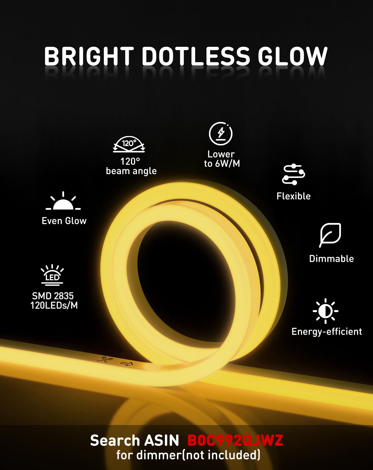 Shine Decor LED Neon Rope Lights, 65.6FT, Warm White, Waterproof PVC, Connectable for Home & Commercial Use
