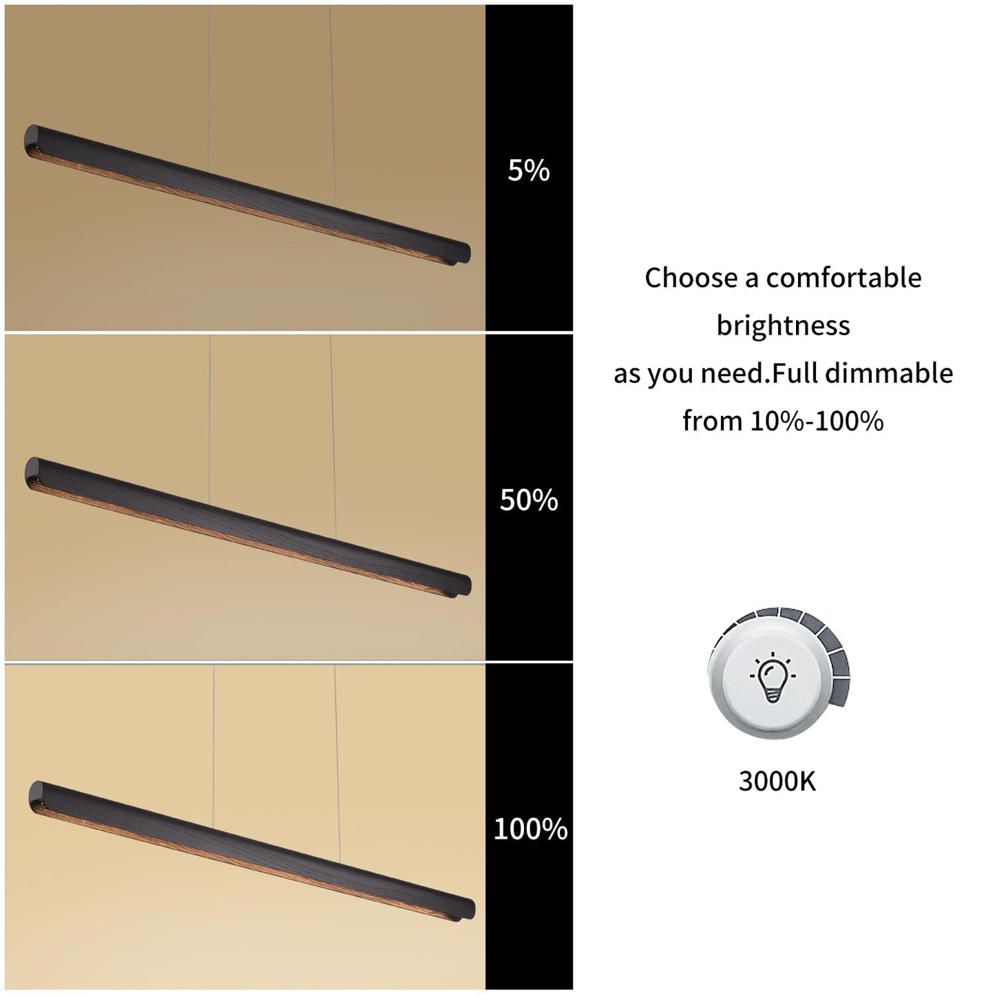 Yisdesign 39Inch Integrated Led Pendant Light 24W Dimmable Wood Linear Pendant Lighting Led Modern Island Light With Black Finish For Kitchen Island Dining Room Billiard & Pool Lights